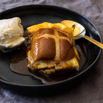 SALTED CARAMEL HOT CROSS BUN PUDDING