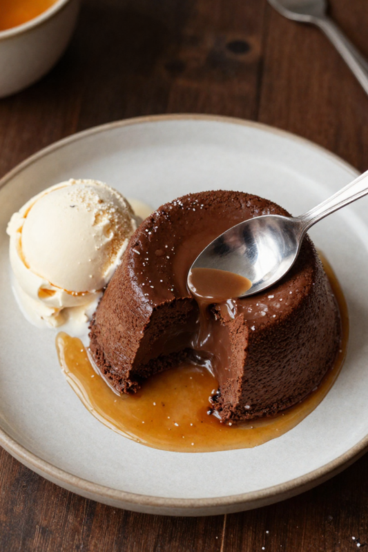 Flourless Chocolate Pudding Cakes with Vanilla Bean Salted Caramel