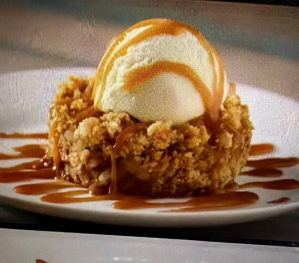 Apple Crumble with Vanilla Salted Caramel Sauce