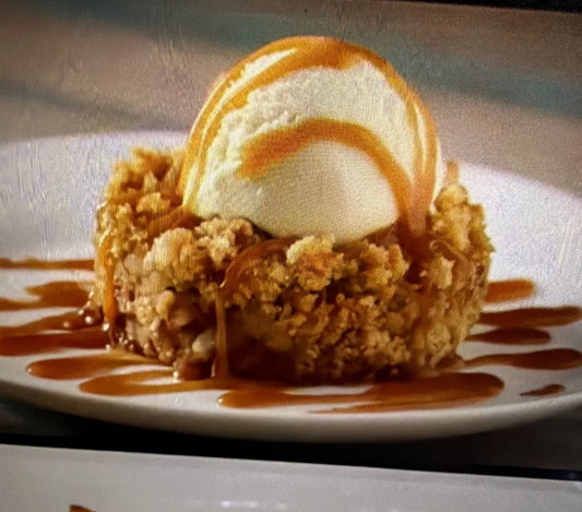 Apple Crumble with Vanilla Salted Caramel Sauce